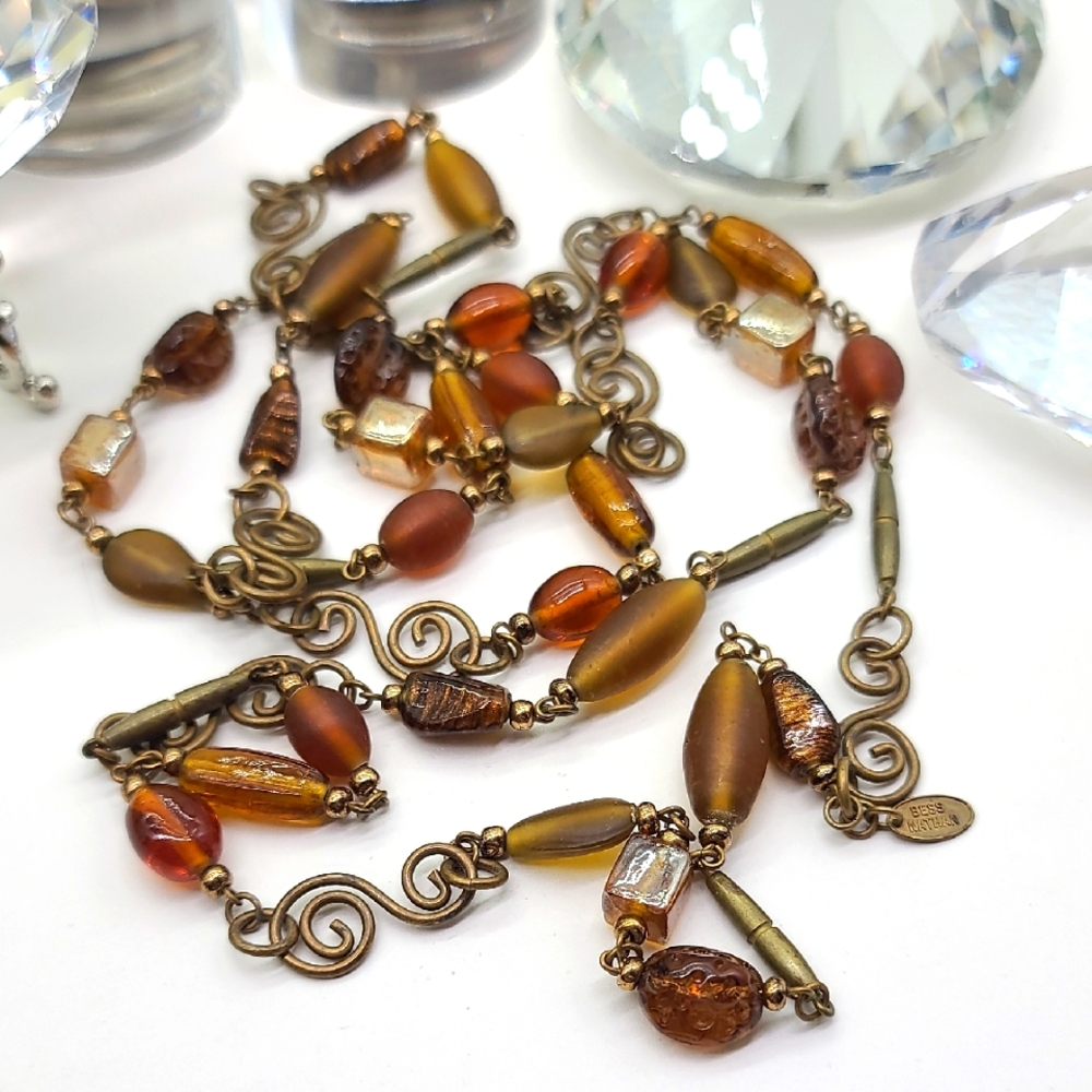 INCREDIBLE! 55" Inch Bess Nathan Amber & Czech Glass Beaded Layering Necklace!